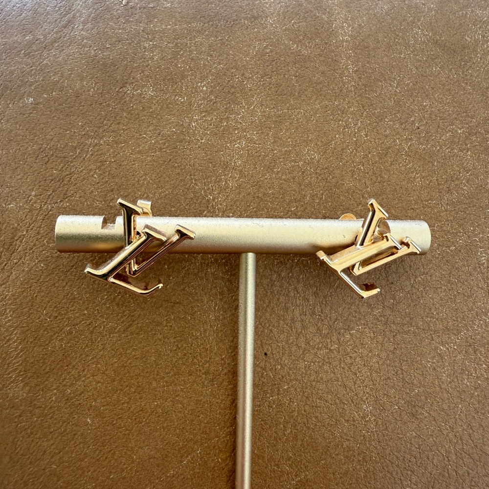 Louis Vuitton Gold Designer Logo Earrings
